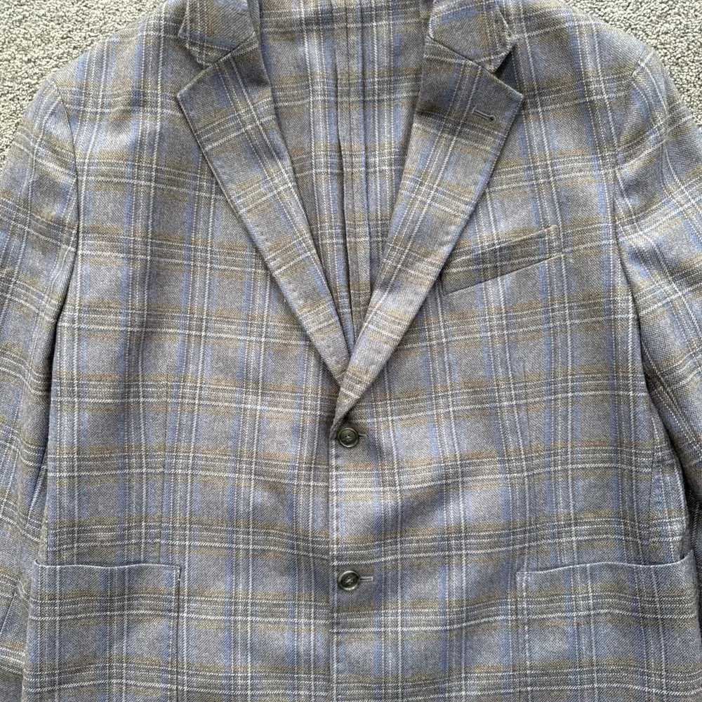 Mens 48R Stafford Sport Coat Suit Gray Plaid Wool Cotton Woven Classic Fit